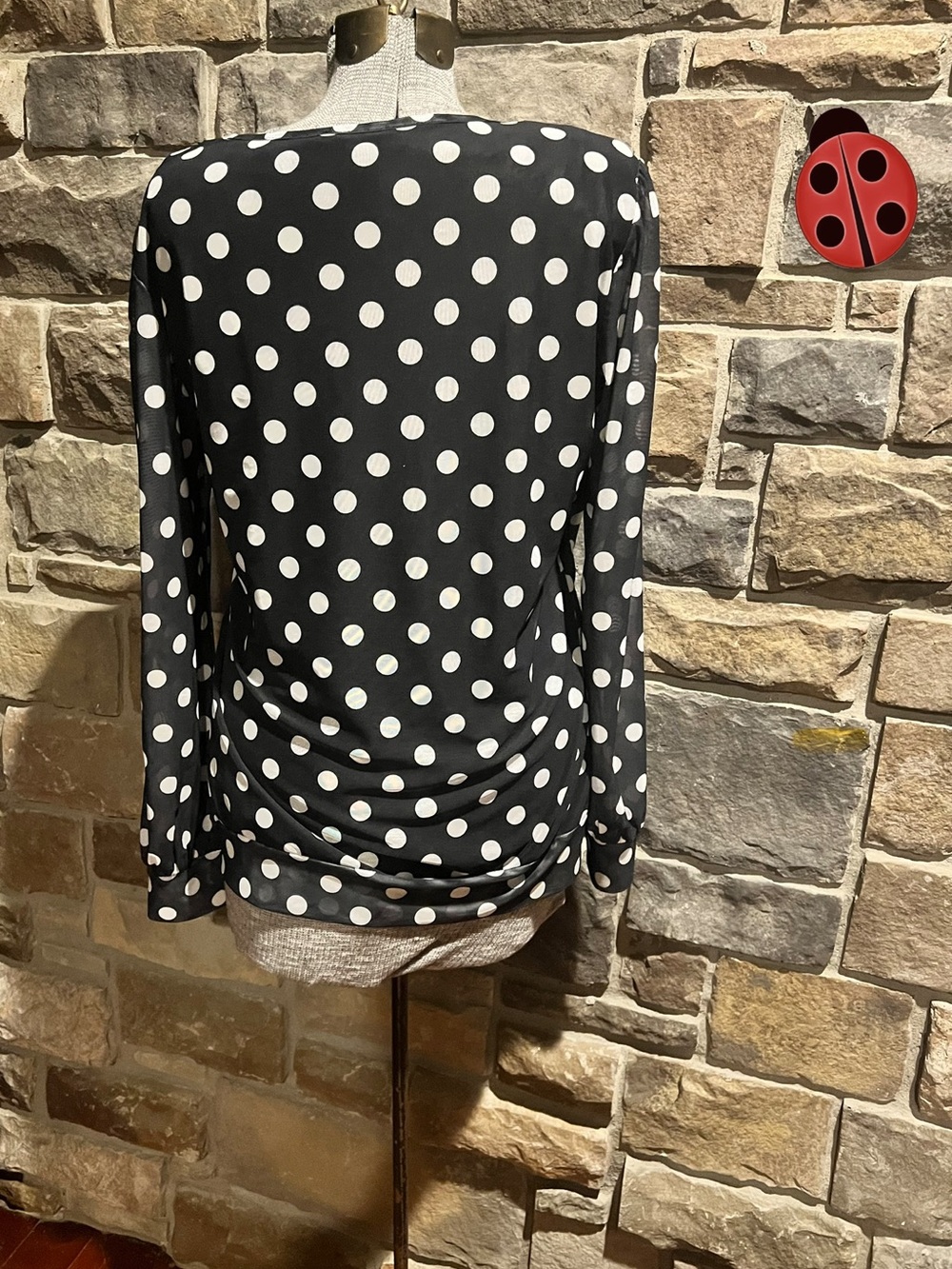 Polka Dot Long-Sleeve Blouse - Black & White XL - Picture 2 of 5